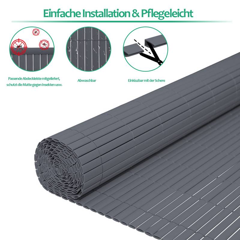 PVC Sichtschutzmatte Sichtschutzzaun Sichtschutz für Zaun Balkon Windschutz Grau 80x1000cm