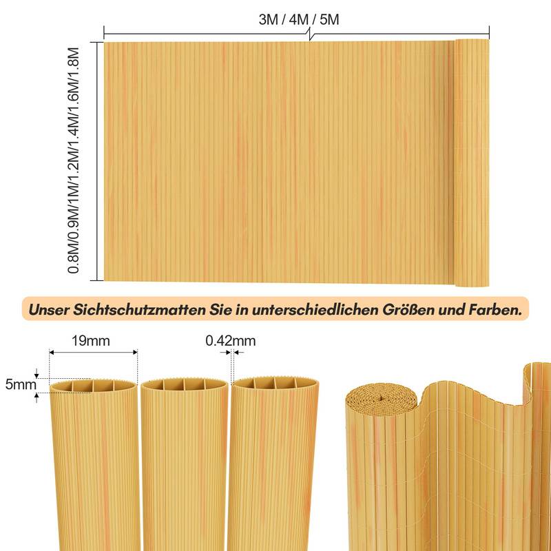 PVC Sichtschutzmatte Sichtschutzzaun Balkon Windschutz Sichtschutz für Zaun Bambus 100x300cm