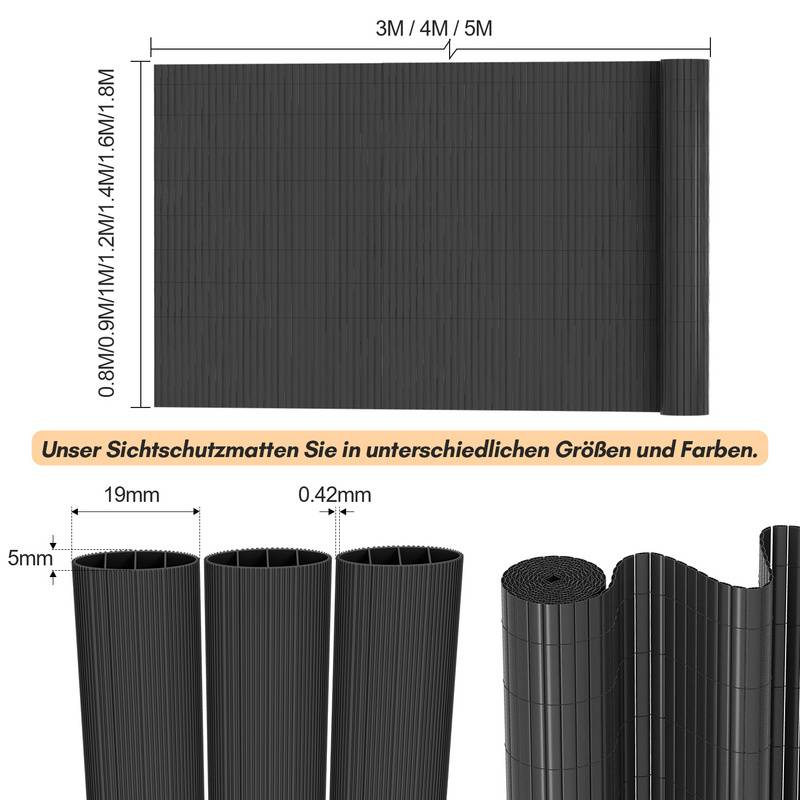 PVC Sichtschutzmatte Sichtschutzzaun Balkon Windschutz Sichtschutz für Zaun Grau 160x300cm