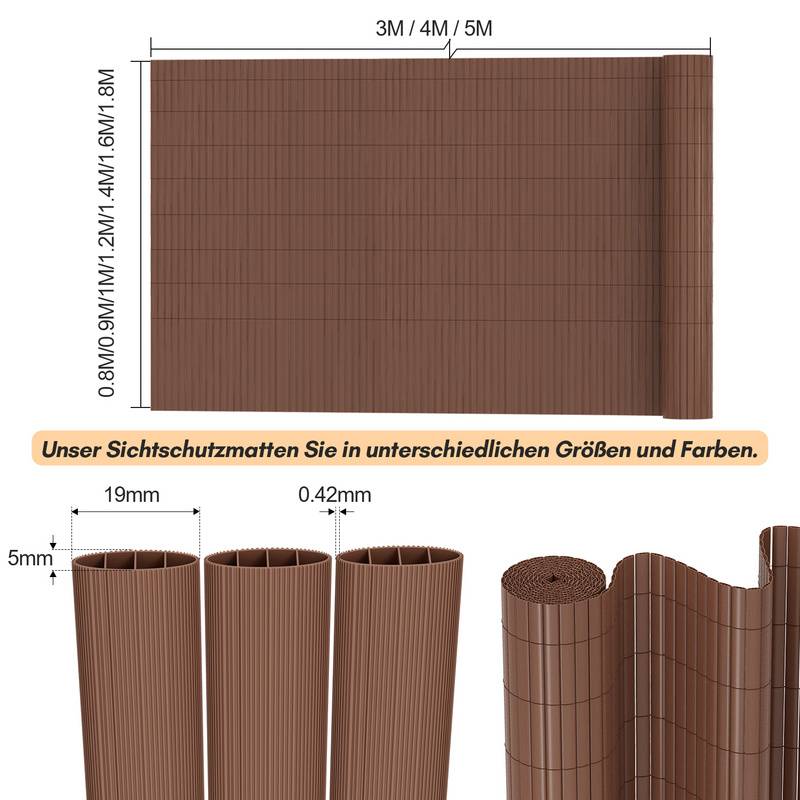 PVC Sichtschutzmatte Sichtschutzzaun Balkon Windschutz Sichtschutz für Zaun Braun 100x500cm