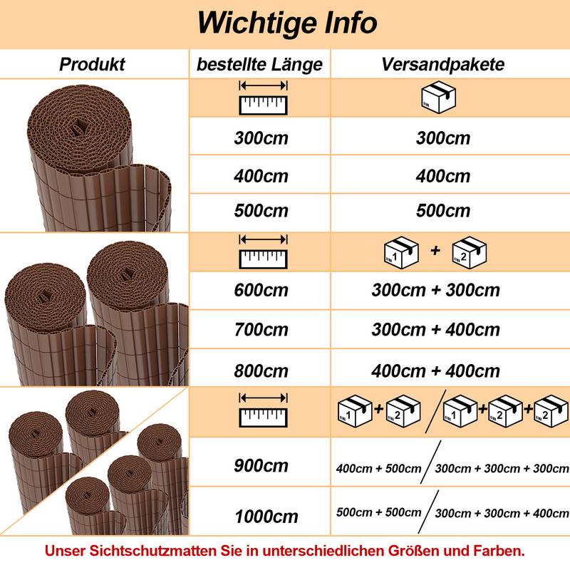 PVC Sichtschutzmatte PVC Sichtschutzzaun Braun Windschutz fur Garten Balkon und Terrasse 180x300cm
