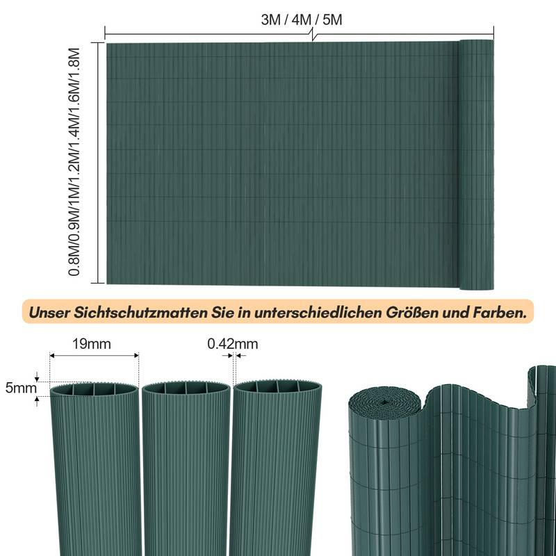 PVC Sichtschutzmatte Sichtschutzzaun Balkon Windschutz Sichtschutz für Zaun Grün 80x500cm