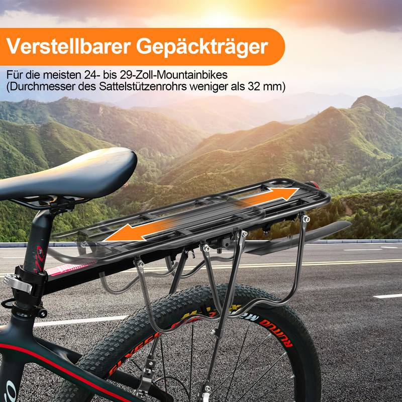 Fahrrad Gepäckträger Mountainbike Einstellbare, mit Reflektor- verstellbar für 24 - 29 Zoll Fahrräder, inkl. Schutzblech, belastbar bis maximal 50
