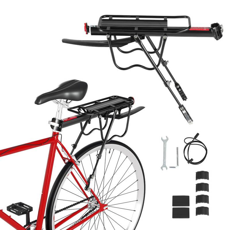 Fahrrad Gepäckträger Aluminium Mountainbike Gepäckträger, mit Reflektor- verstellbar für 24 - 29 Zoll Fahrräder, inkl. Schutzblech, belastbar bi