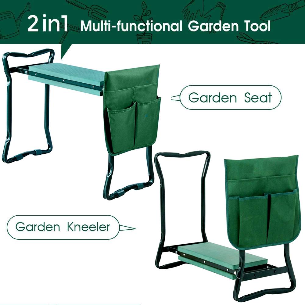 Klappbare 2 in 1 Kniebank mit Taschen als Hocker oder Kniekissen für Gartenarbeit bis 150kg Grün
