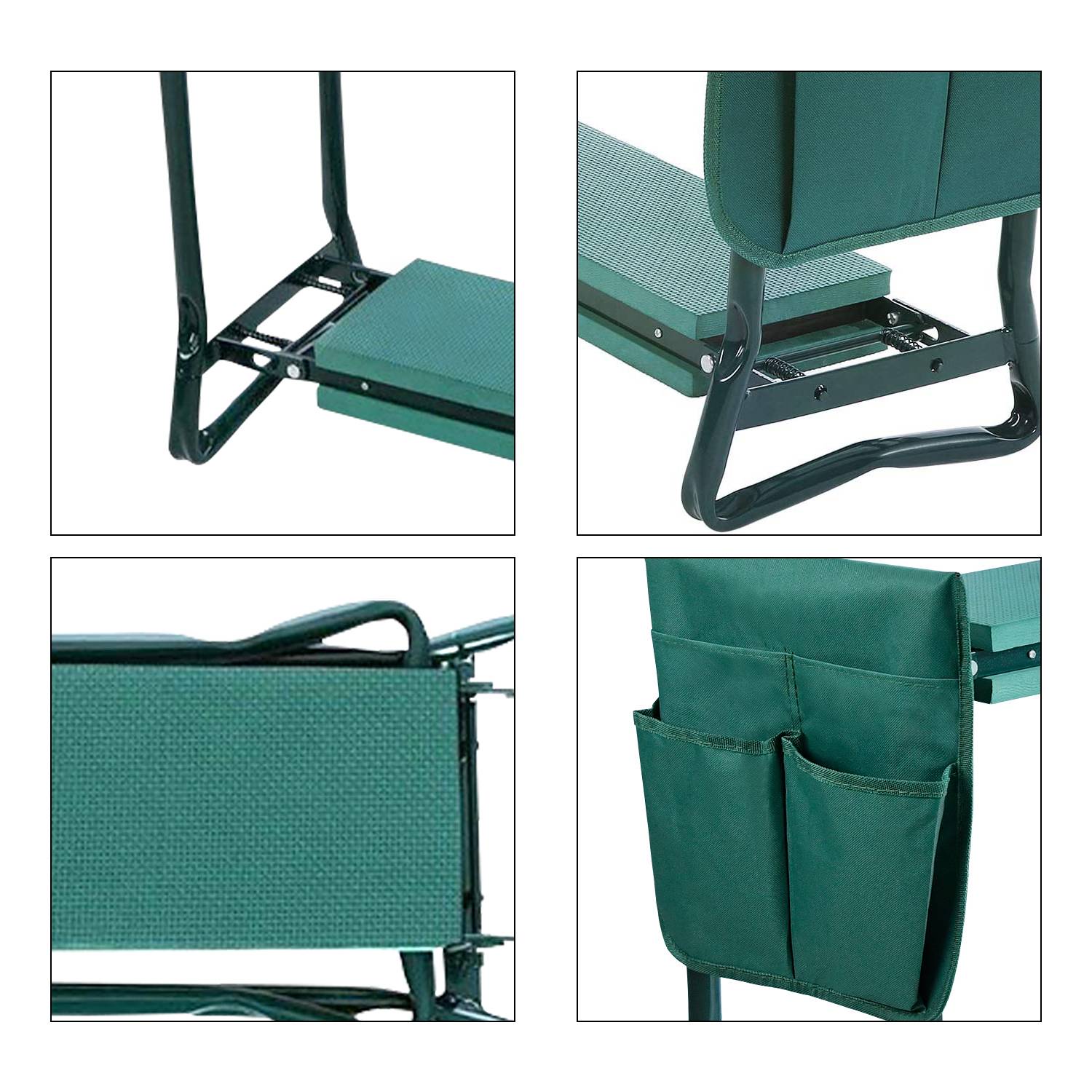 Klappbare 2 in 1 Kniebank mit Taschen als Hocker oder Kniekissen für Gartenarbeit bis 150kg Grün