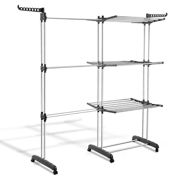Wäscheständer Wäschetrockner, mobil, H. 170cm, Teleskop Ständer, mit Klappbar Flügel & 6 Rollen, Garderobenständer Wäscheständer Wäschetrockner, mobil, H. 170cm, Teleskop Ständer, mit Klappbar Flügel & 6 Rollen, Garderobenständer