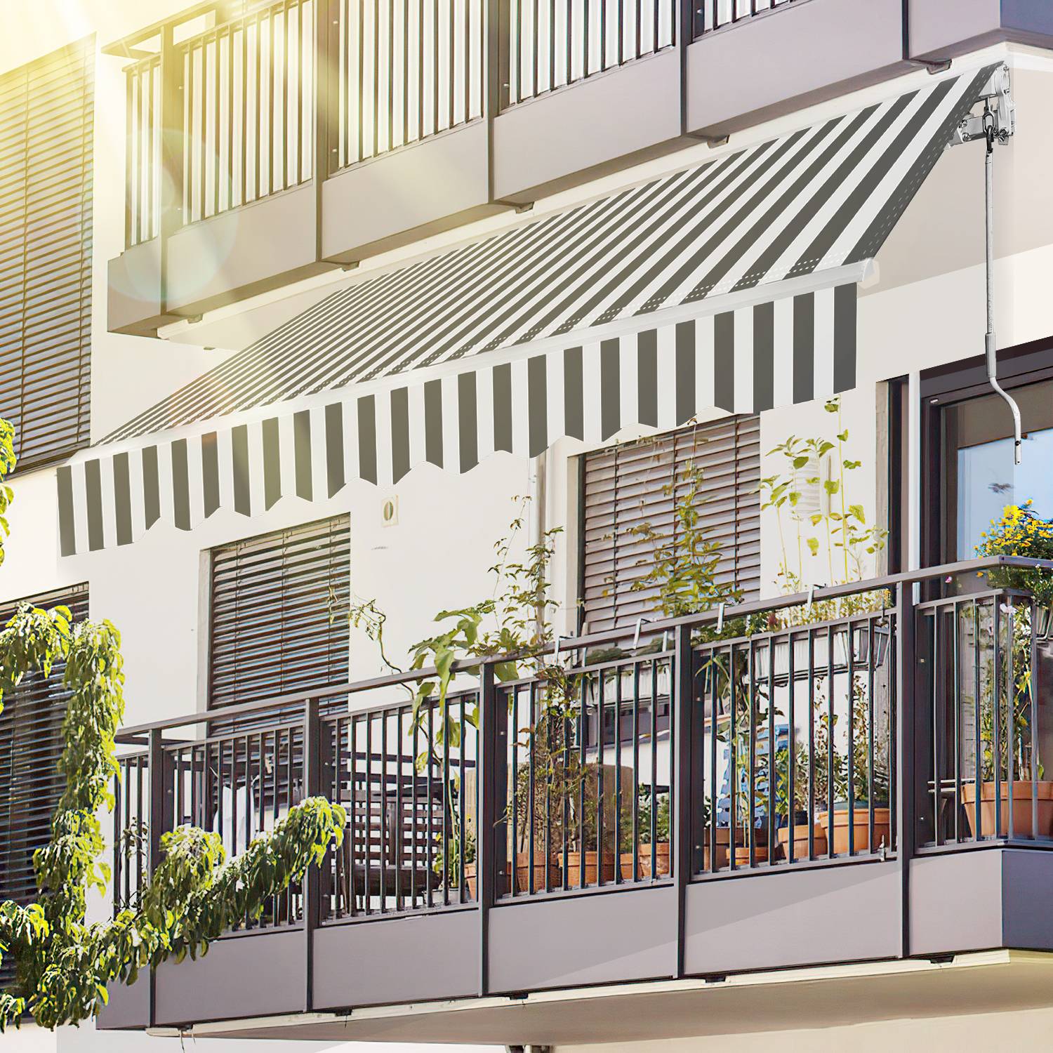 Gelenkarmmarkise 300x250cm einziehbare Markise Sonnenschutz Balkonmarkise Gelenkarm Sonnenschutz Grau/Weiß