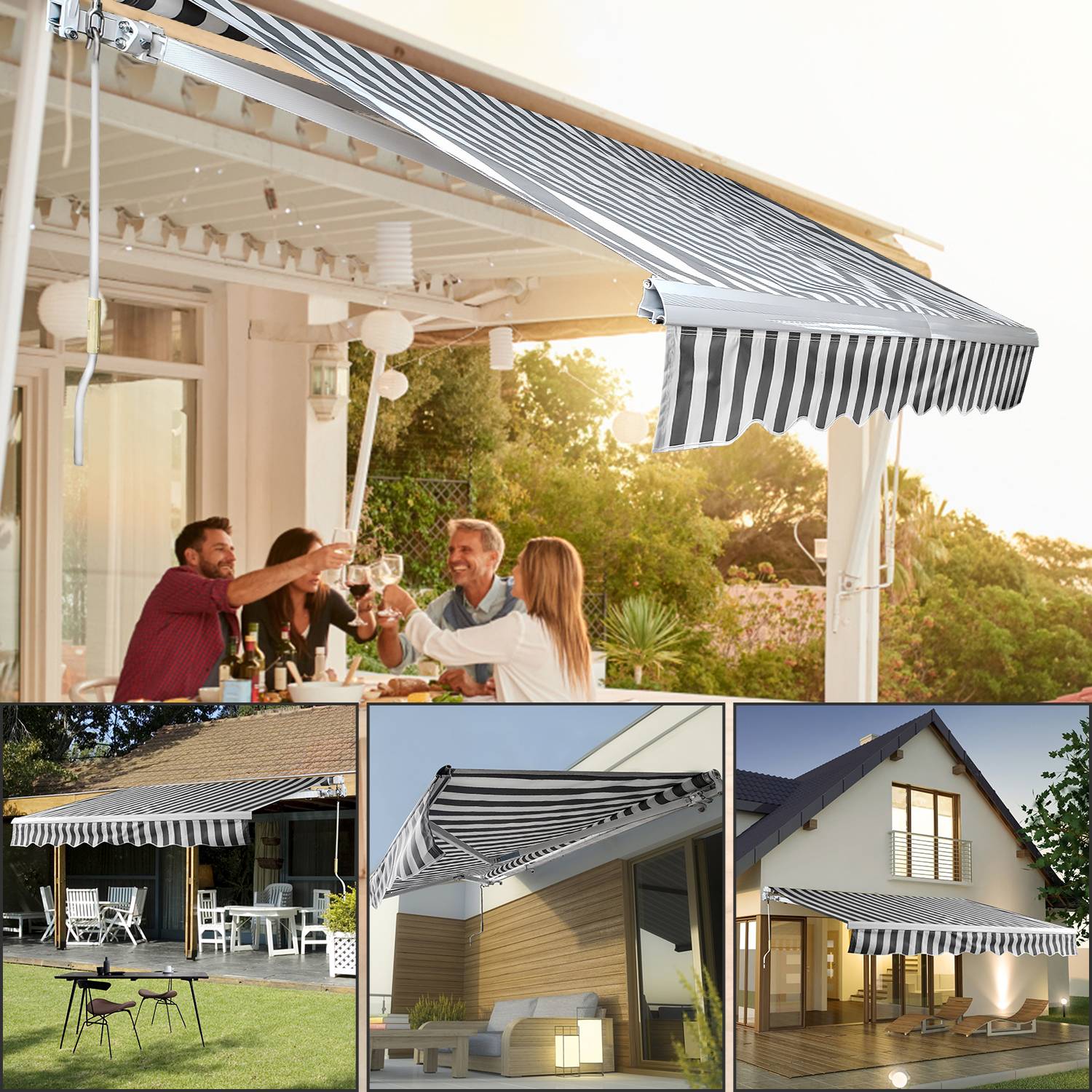 Gelenkarmmarkise 250x200cm einziehbare Markise Sonnenschutz Balkonmarkise Gelenkarmmarkise Gelenkarm Sonnenschutz Grau / Weiß