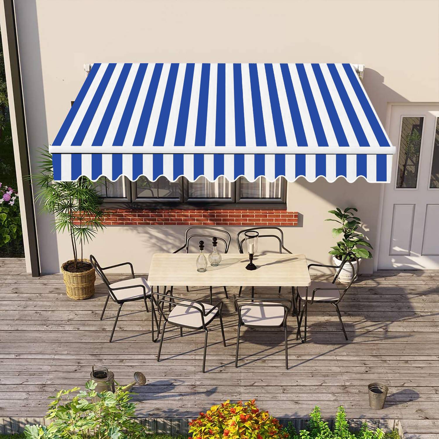Gelenkarmmarkise 350x300cm Blau Weiß einziehbare Sonnenmarkise Markise Sonnenschutz Balkonmarkise Gelenkarm