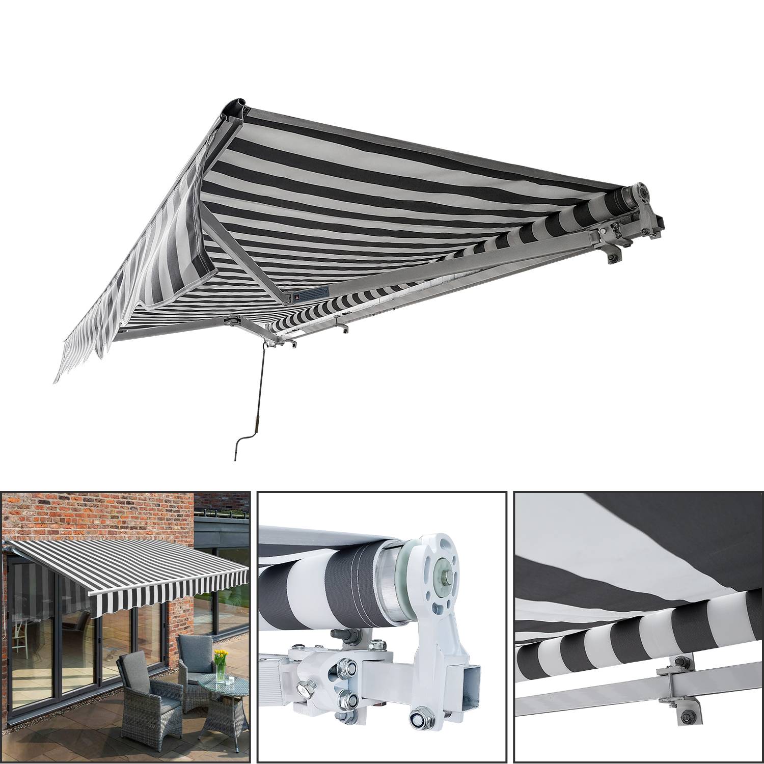 Gelenkarmmarkise 350x300cm einziehbare Markise Sonnenschutz Balkonmarkise Gelenkarmmarkise Gelenkarm Sonnenschutz Grau / Weiß