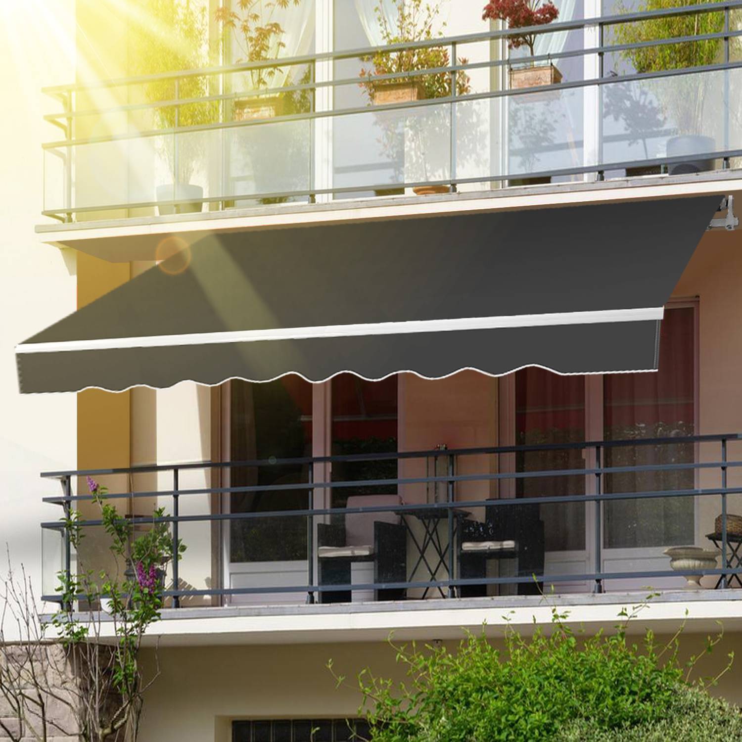 Gelenkarmmarkise 300x250cm Grau einziehbare Sonnenmarkise Markise Sonnenschutz Balkonmarkise Gelenkarm Sonnenschutz