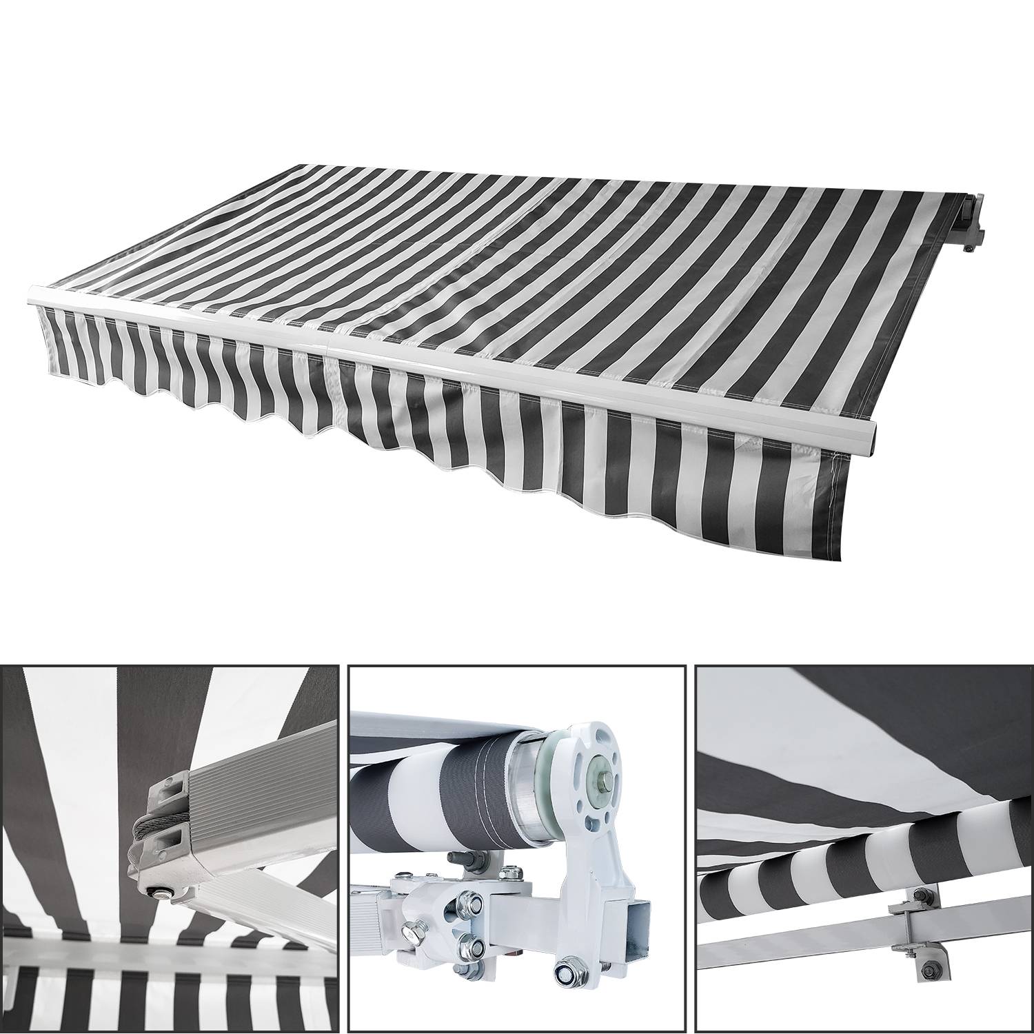 Gelenkarmmarkise 300x250cm einziehbare Markise Sonnenschutz Balkonmarkise Gelenkarmmarkise Gelenkarm Sonnenschutz Grau / Weiß