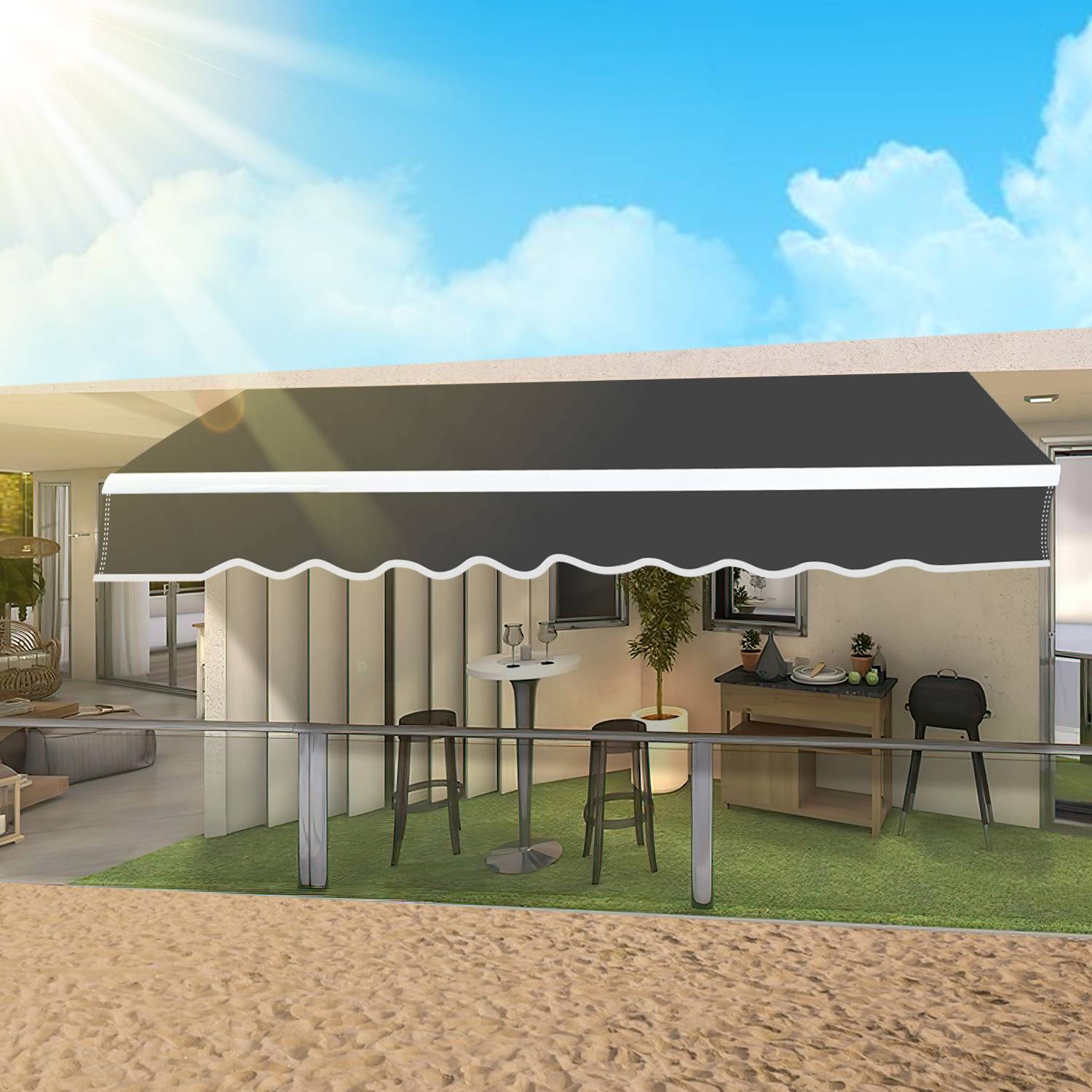 Gelenkarmmarkise 300x250cm Sonnenmarkise einziehbare Markise Sonnenschutz Balkonmarkise Gelenkarm Grau