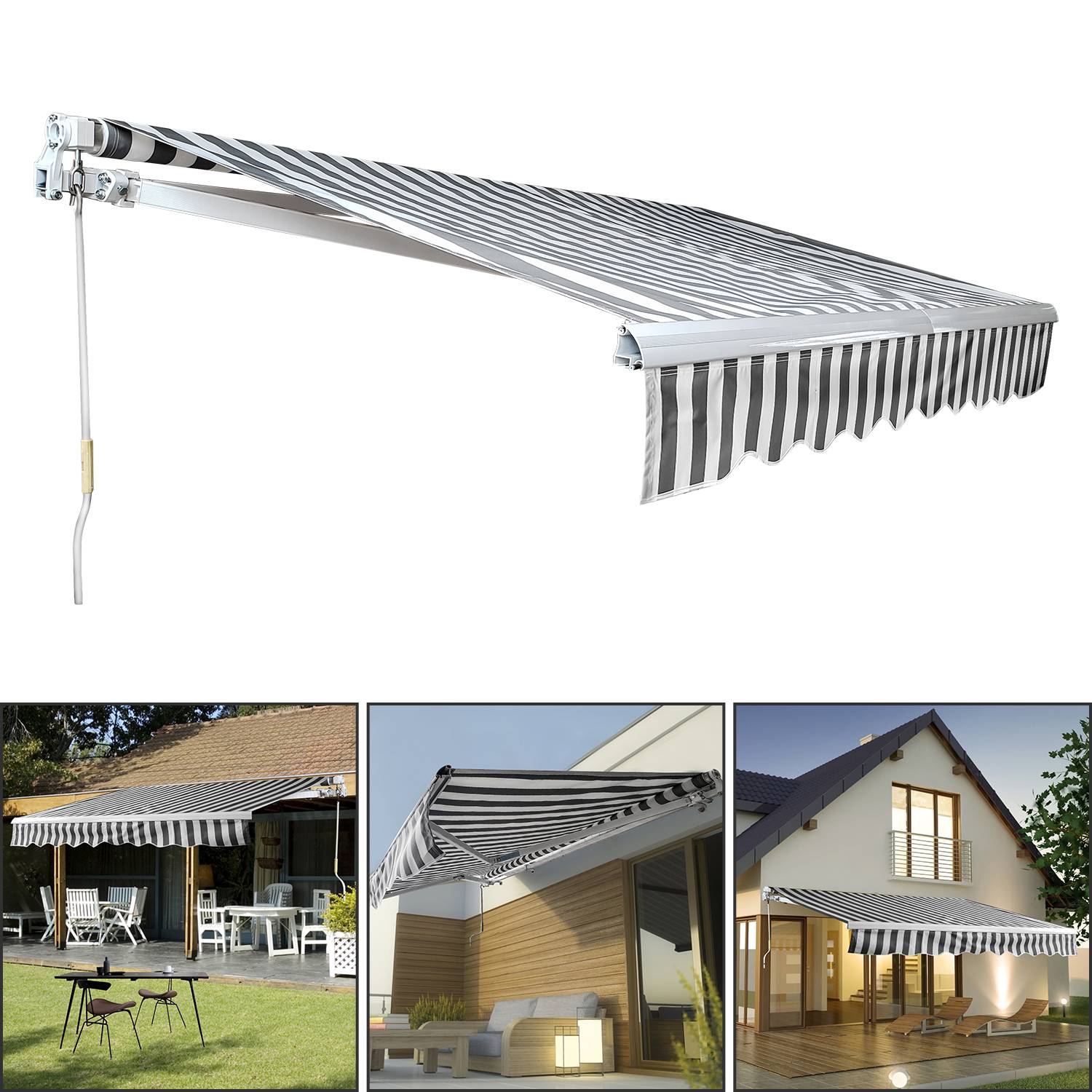 Gelenkarmmarkise 250x200cm einziehbare Markise Sonnenschutz Balkonmarkise Gelenkarmmarkise Gelenkarm Sonnenschutz Grau / Weiß