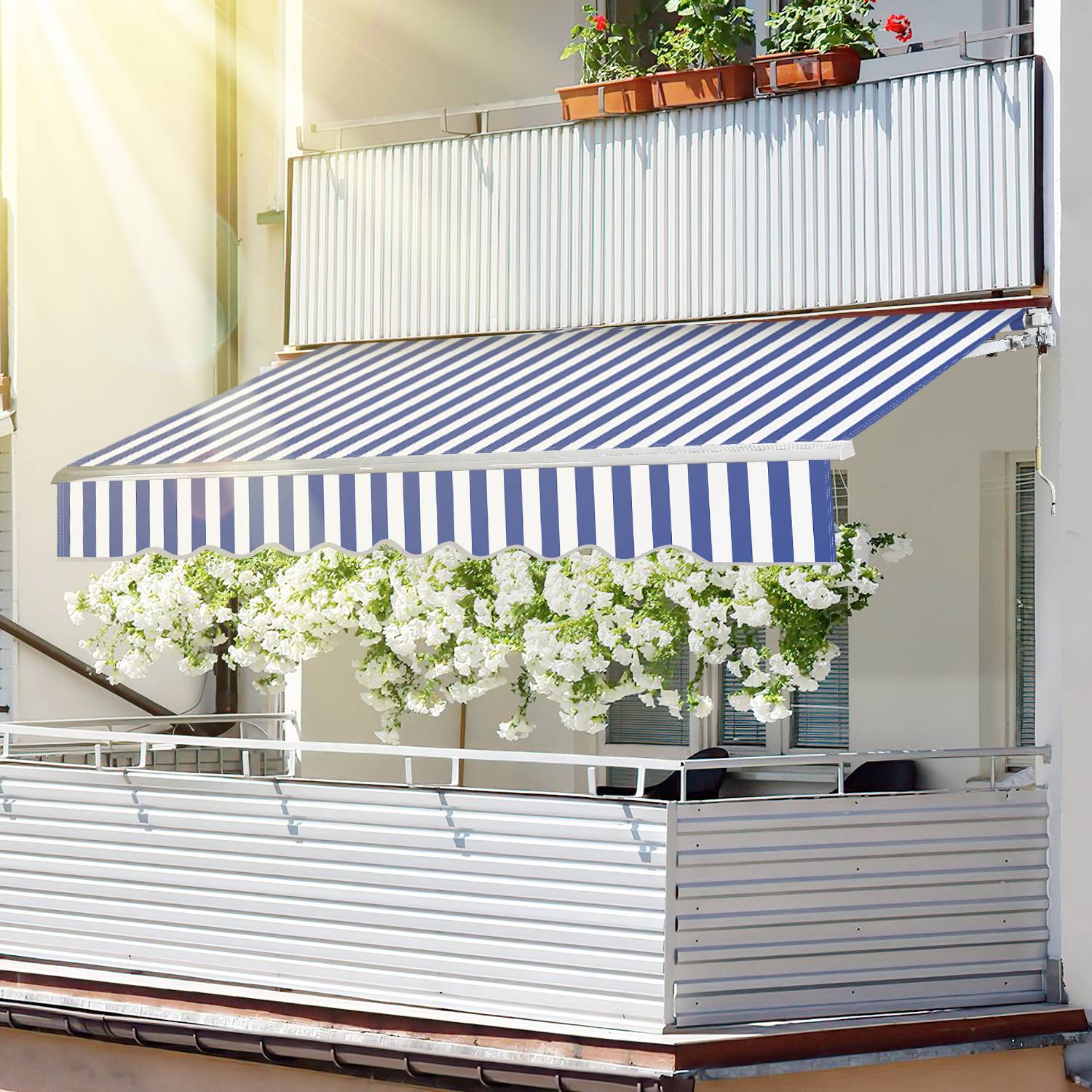 Gelenkarmmarkise 300x250cm einziehbare Markise Sonnenschutz Balkonmarkise Gelenkarm Sonnenschutz Blau/Weiß