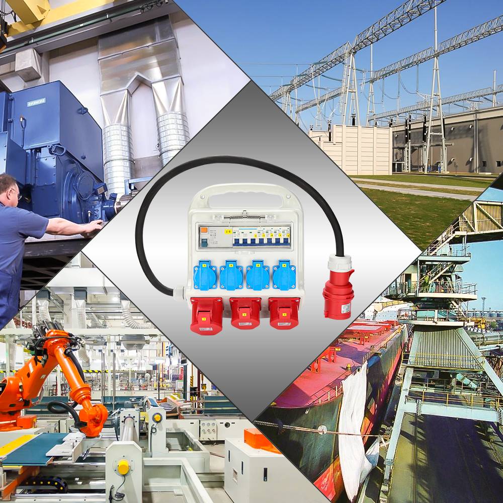 Stromverteiler Baustromverteiler Verteiler CEE Kraftstrom Steckdose IP44 für Baustelle 2x400V-16A 1x400V-32A 4x230V Schuko(RCCB)