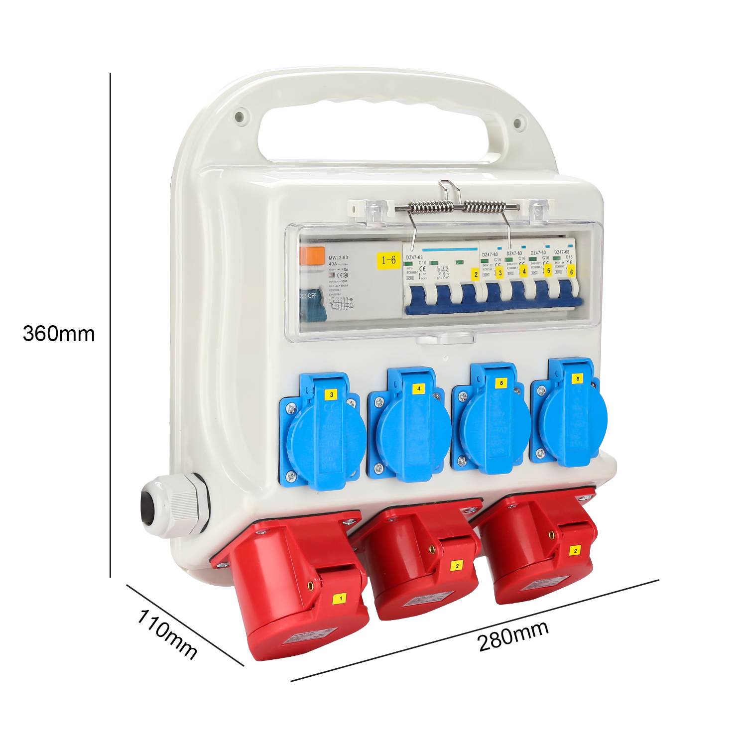 Stromverteiler Baustromverteiler Verteiler CEE Kraftstrom Steckdose IP44 für Baustelle 2x400V-16A 1x400V-32A 4x230V Schuko(RCCB)