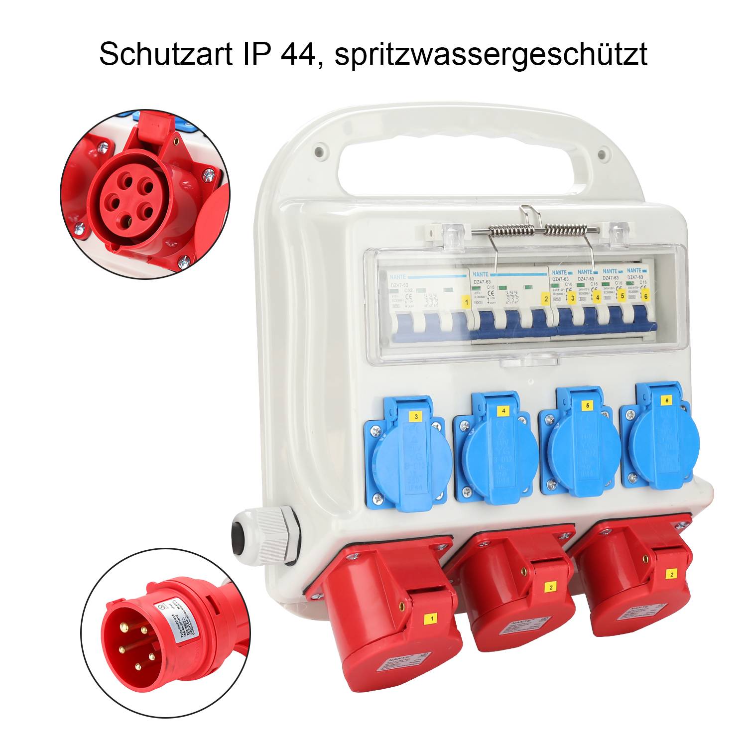Stromverteiler Baustromverteiler Verteiler CEE Kraftstrom Steckdose IP44 für Baustelle 2x400V-16A 1x400V-32A 4x230V Schuko