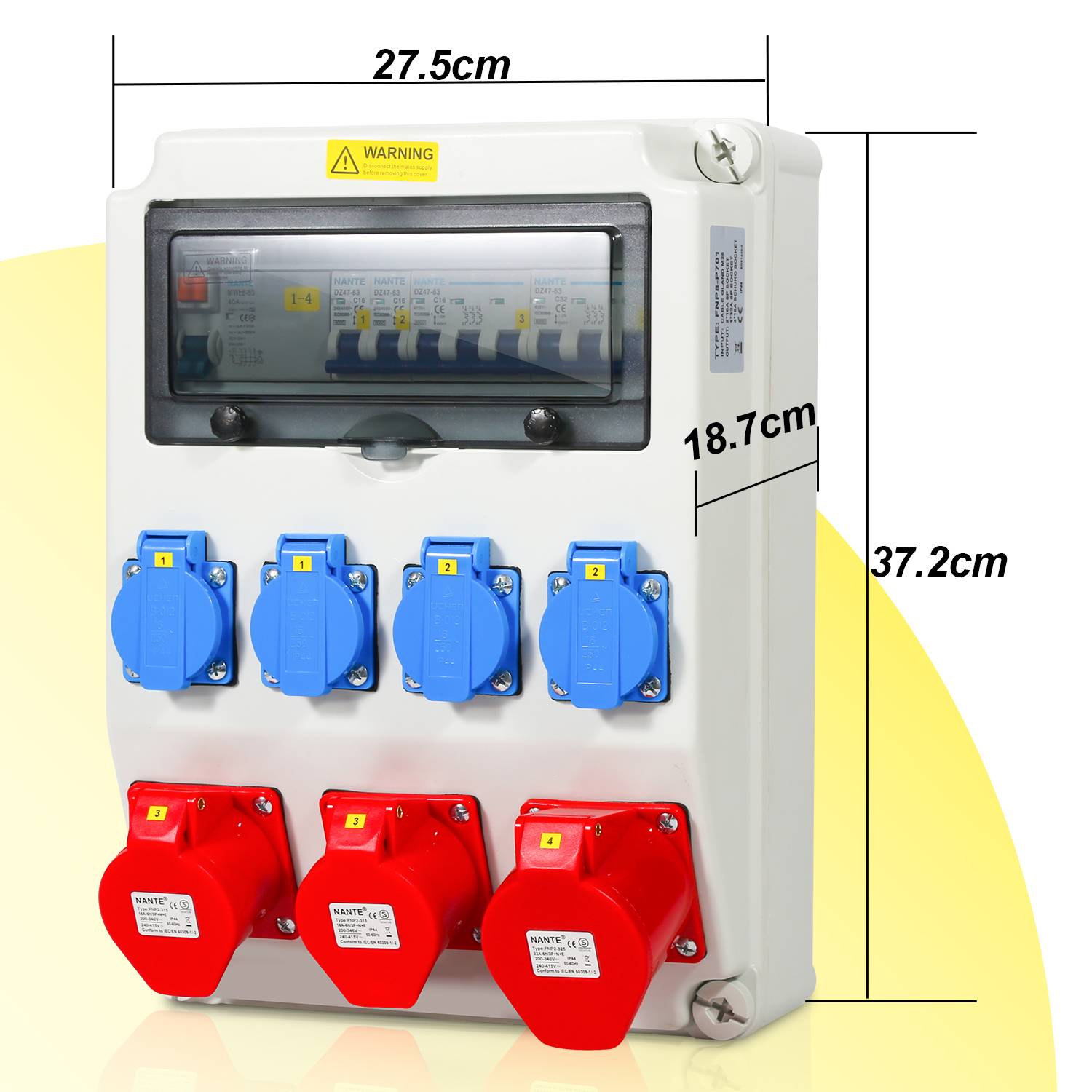 Stromverteiler Baustromverteiler Verteiler Wandverteiler CEE Kraftstrom Steckdose IP44 für Baustelle 1X32A 2X16A 4x230V MIT LS+FI