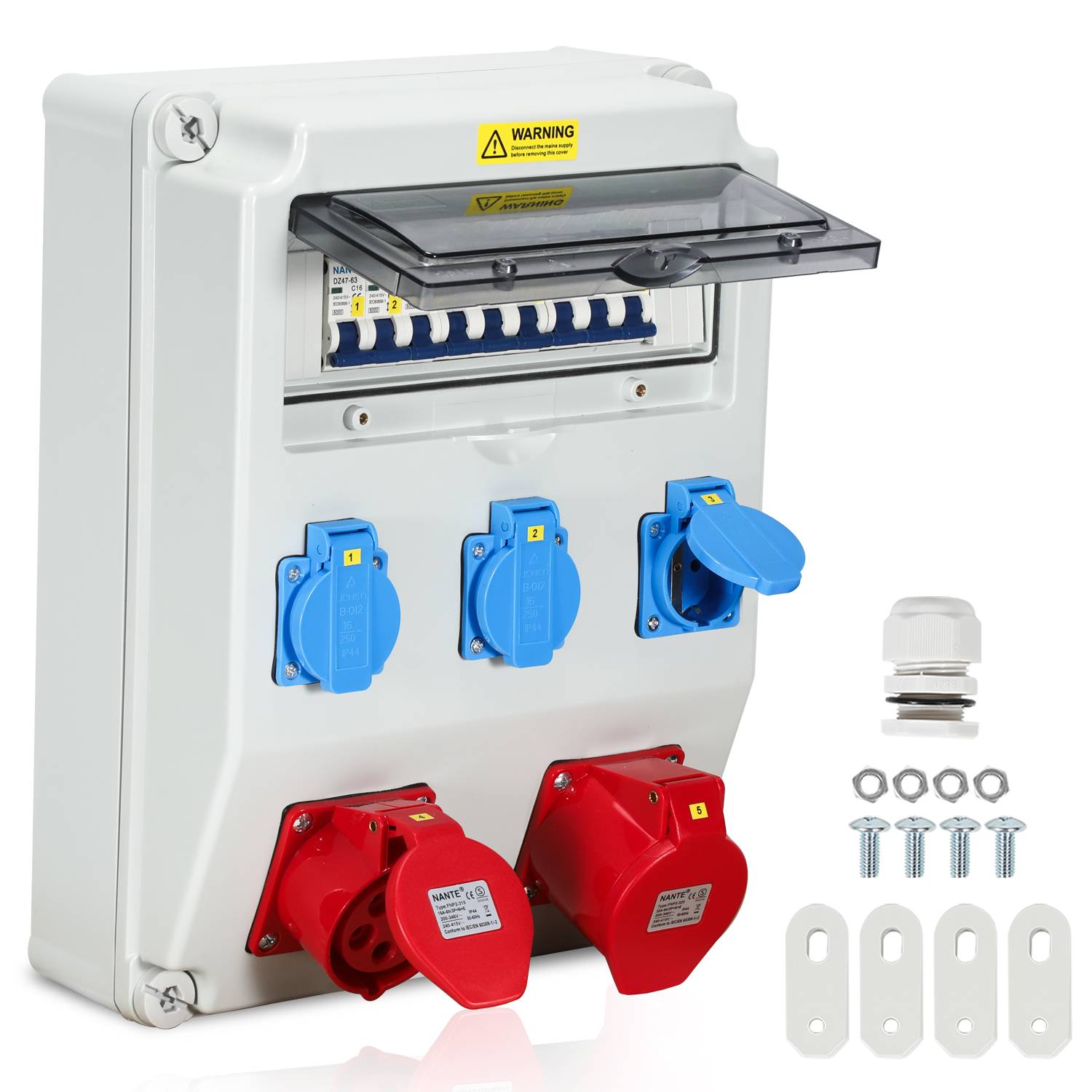 Stromverteiler Baustromverteiler Verteiler Wandverteiler CEE Kraftstrom Steckdose IP44 für Baustelle 1X32A 1X16A 3x230V MIT LS