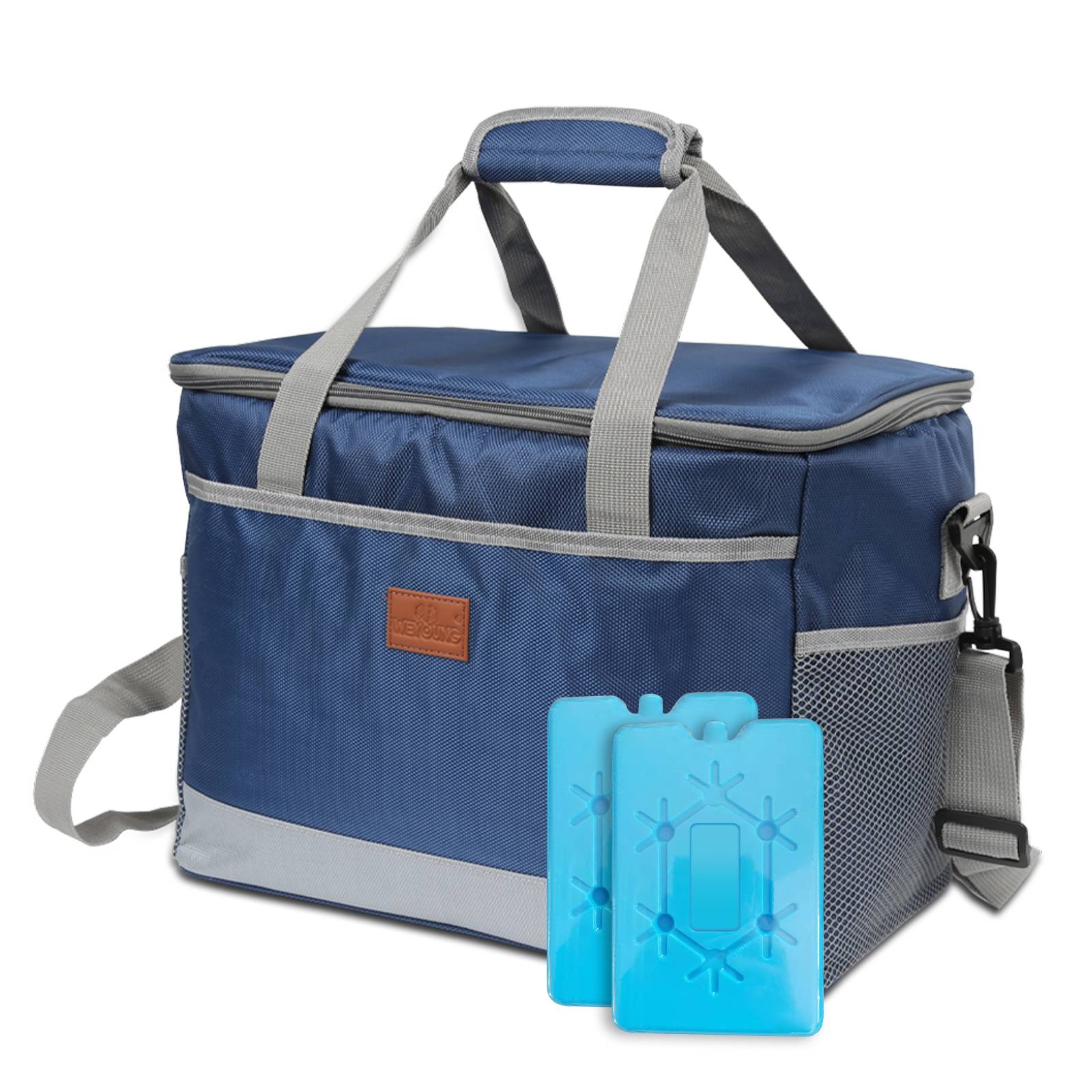 33 Liter Kühltasche Isoliertasche Faltbar Thermotasche Picknicktasche Kühlbox mit 2er-Set Kühlakkus Kühlelemente Blau