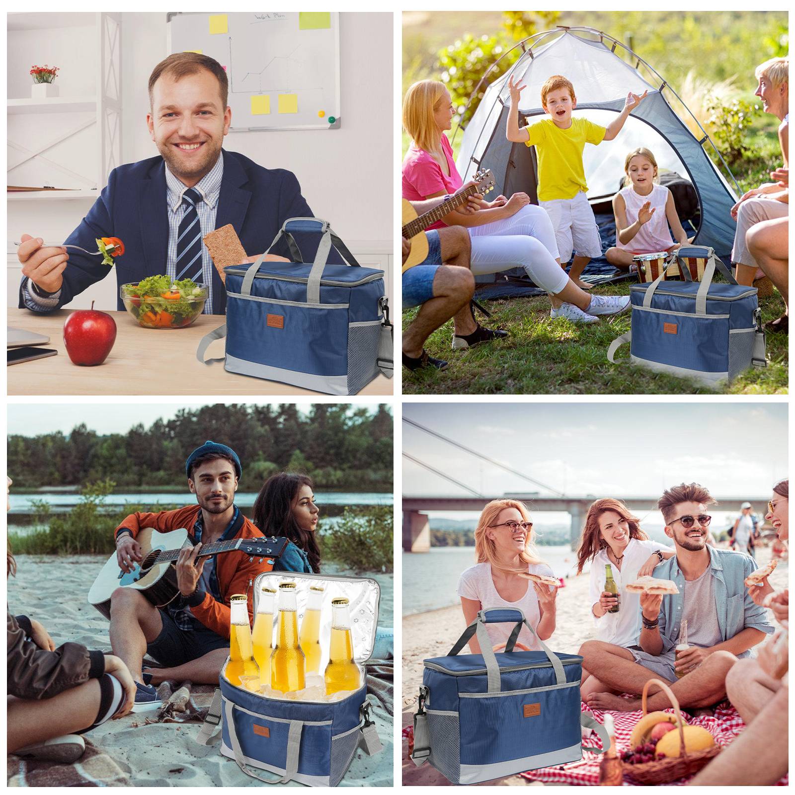 25 Liter Kühltasche Isoliertasche Faltbar Thermotasche Picknicktasche Kühlbox mit 2er-Set Kühlakkus Kühlelemente Blau