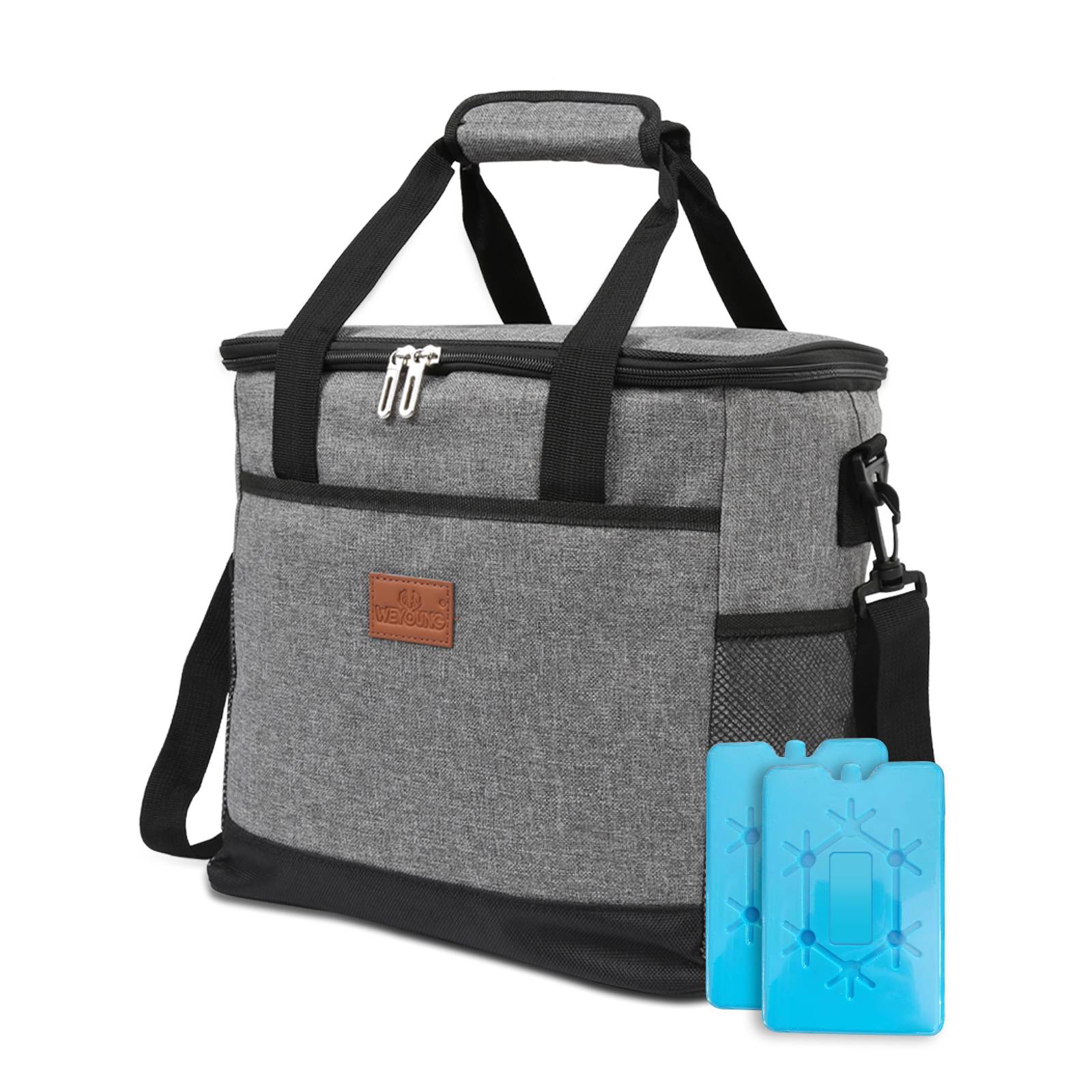 15 L Kühltasche Isoliertasche Thermotasche Wasserfest Picknicktasche Faltbar Kühlbox mit 2er-Set Kühlakkus Kühlelemente Camping Lunch Grau