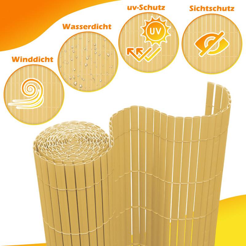 PVC Sichtschutzmatte Sichtschutzzaun Sichtschutz für Zaun Balkon Bambus 80 x 500 cm