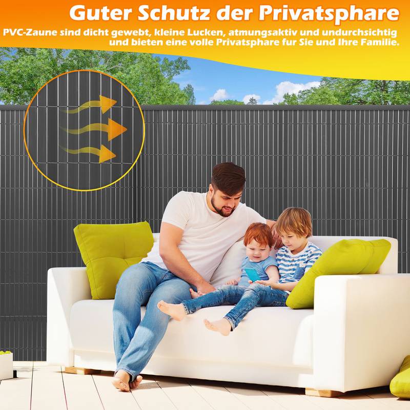 PVC Sichtschutzmatte Sichtschutzzaun Sichtschutz für Zaun Balkon,Sichtschutzzaun Windschutz Wasserdicht ohne Bohren,Grau 90x400cm