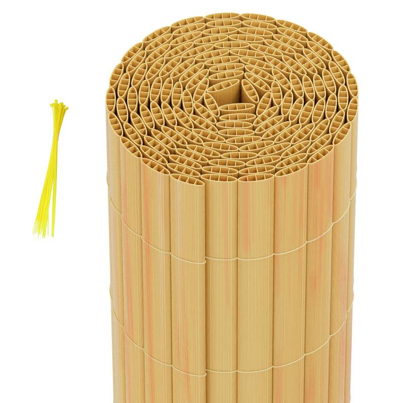 PVC Sichtschutzzaun Sichtschutzmatte Gartenzaun Sichtschutz Windschutz für Balkon &Terrasse, Bambus 140x400cm