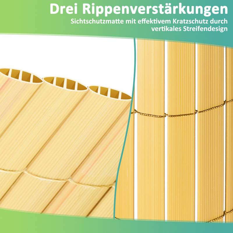 PVC Sichtschutzzaun Sichtschutzmatte Gartenzaun Sichtschutz Windschutz für Balkon &Terrasse, Bambus 100x500cm