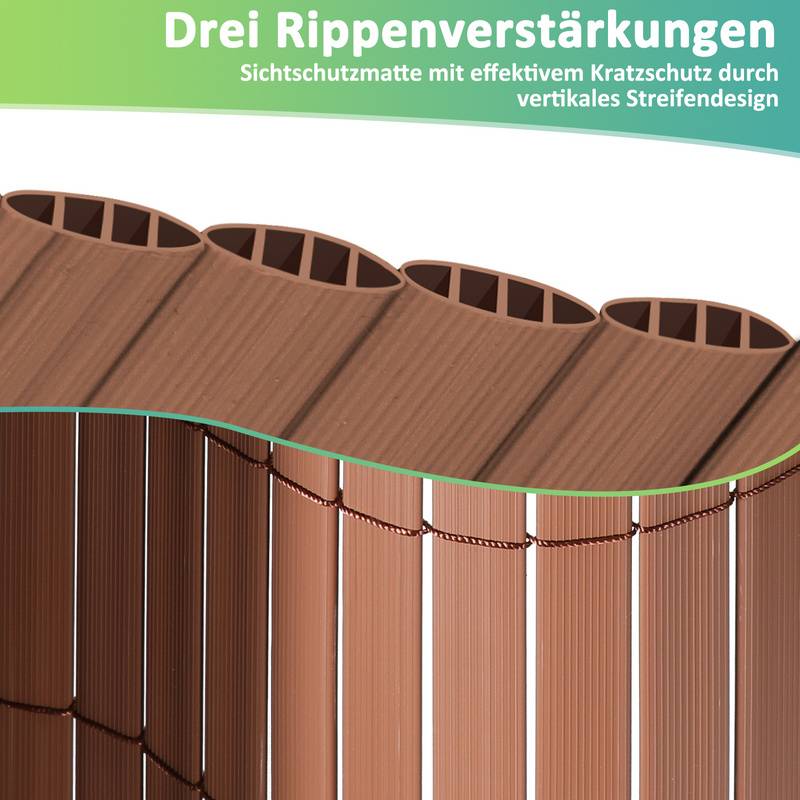 PVC Sichtschutzzaun Sichtschutzmatte Gartenzaun Sichtschutz Windschutz für Balkon &Terrasse, Braun 180x500cm