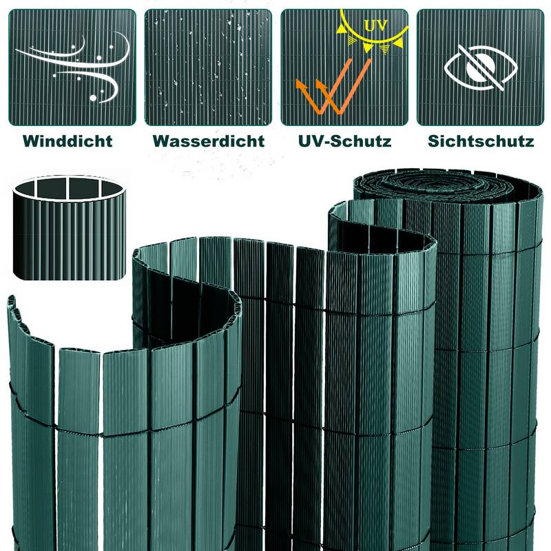 PVC Sichtschutzmatte Sichtschutzzaun Sichtschutz für Zaun Balkon Grün 1,6 x 4m
