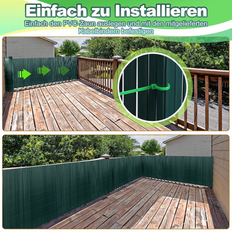 PVC Sichtschutzzaun Sichtschutzmatte Gartenzaun Sichtschutz Windschutz für Balkon &Terrasse, Grün 120x400cm