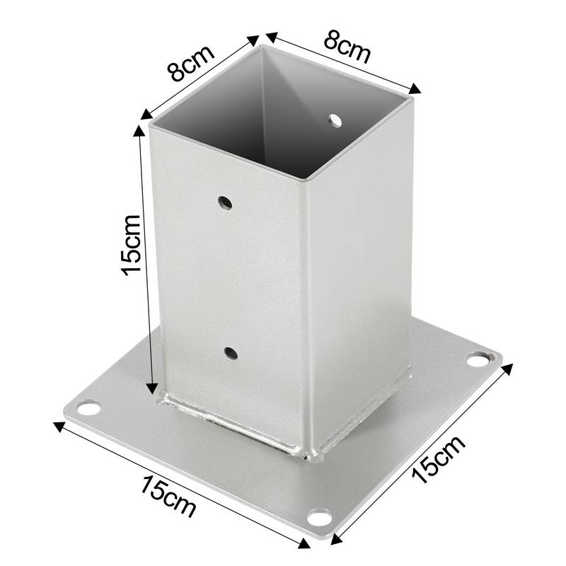 4 Stück Aufschraubhülse für Vierkantholzpfosten Einschlaghülse Silber 80x80mm