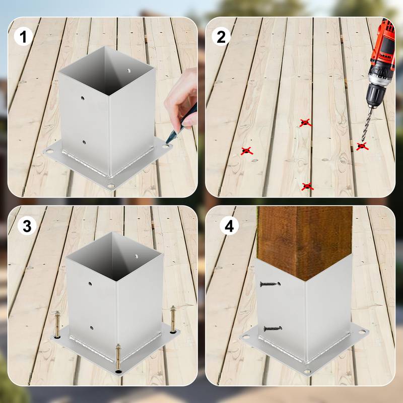 Aufschraubhülse für Vierkantholzpfosten Pfostenh&uuml für Vierkantholzpfosten 4 Stück 120*120mm