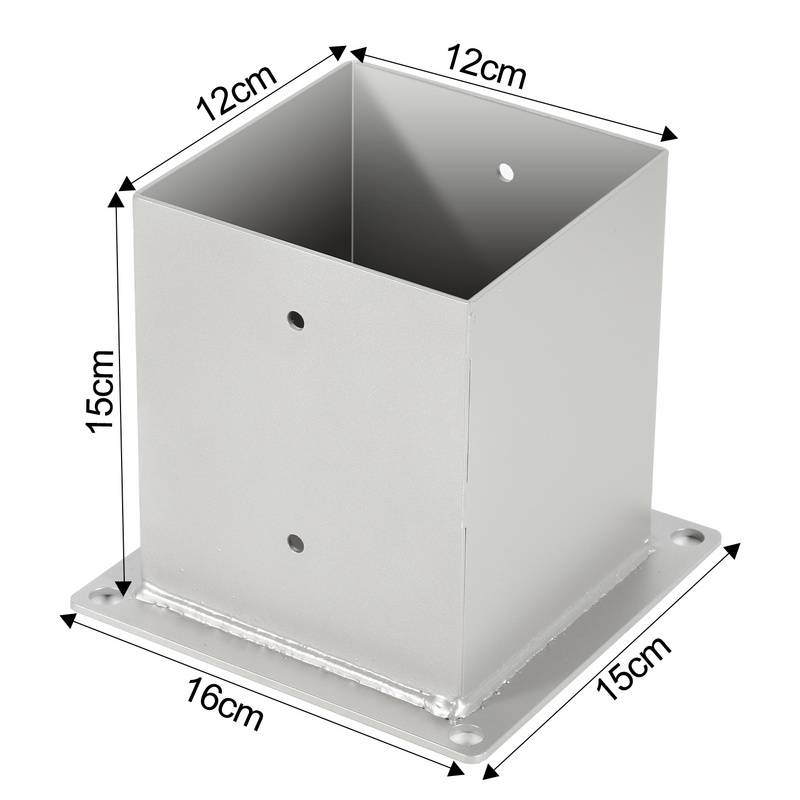 4 Stück Aufschraubhülse Pfostenträger für Vierkantholzpfosten Silber 120x120mm