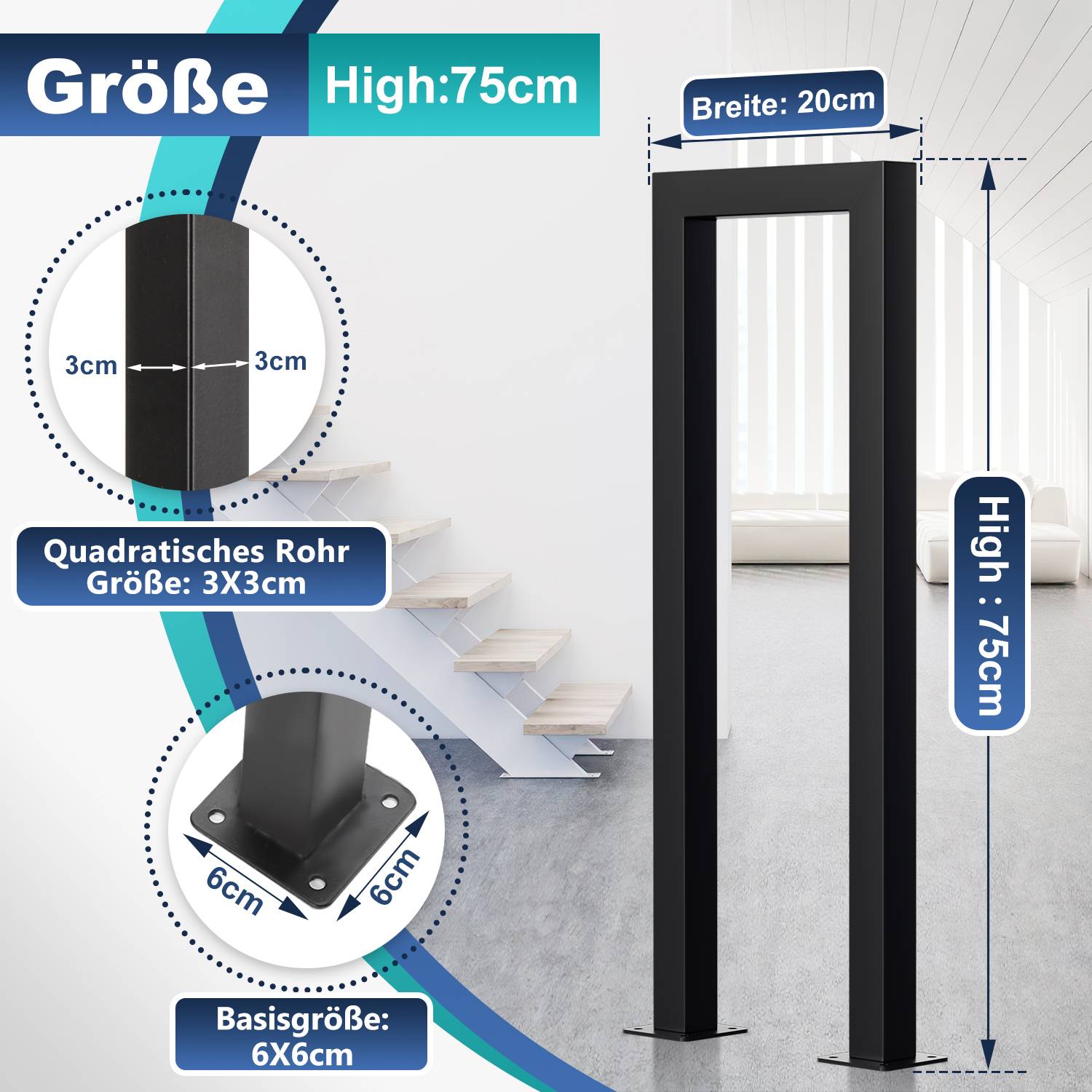75cm Treppengeländer, U-förmiger Schmiedeeiserne Treppengeländer, Modern Metall Ziergeländer, für Wohnungen Villen Balkone Flure Leicht zu Montie