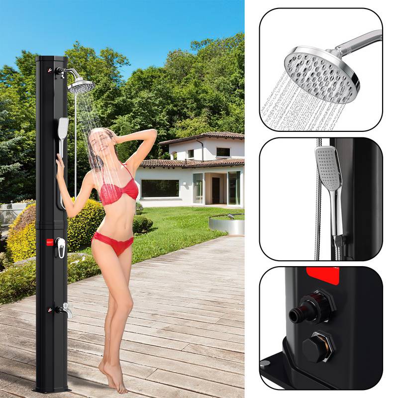 Solardusche Solar Gartendusche Shower Dusche Pooldusche Campingdusche 60L (mit Schutzabdeckung、mit Handbrause、Schwarz)