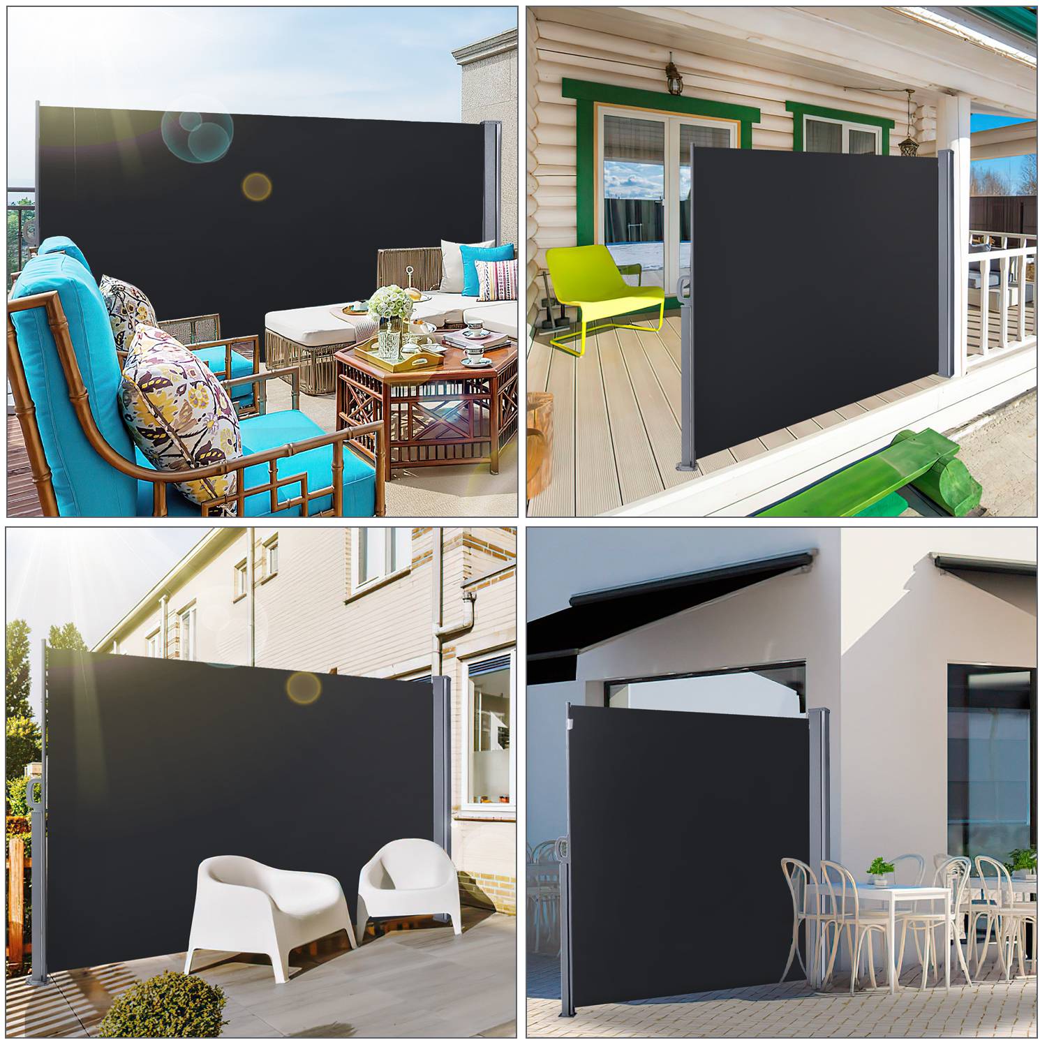 Seitenmarkise 140x300cm Sichtschutz Ausziehbar Blickdicht Sonnenschutz Markise Balkon Terrasse Garten Seitenrollo Windschutz Schwarz