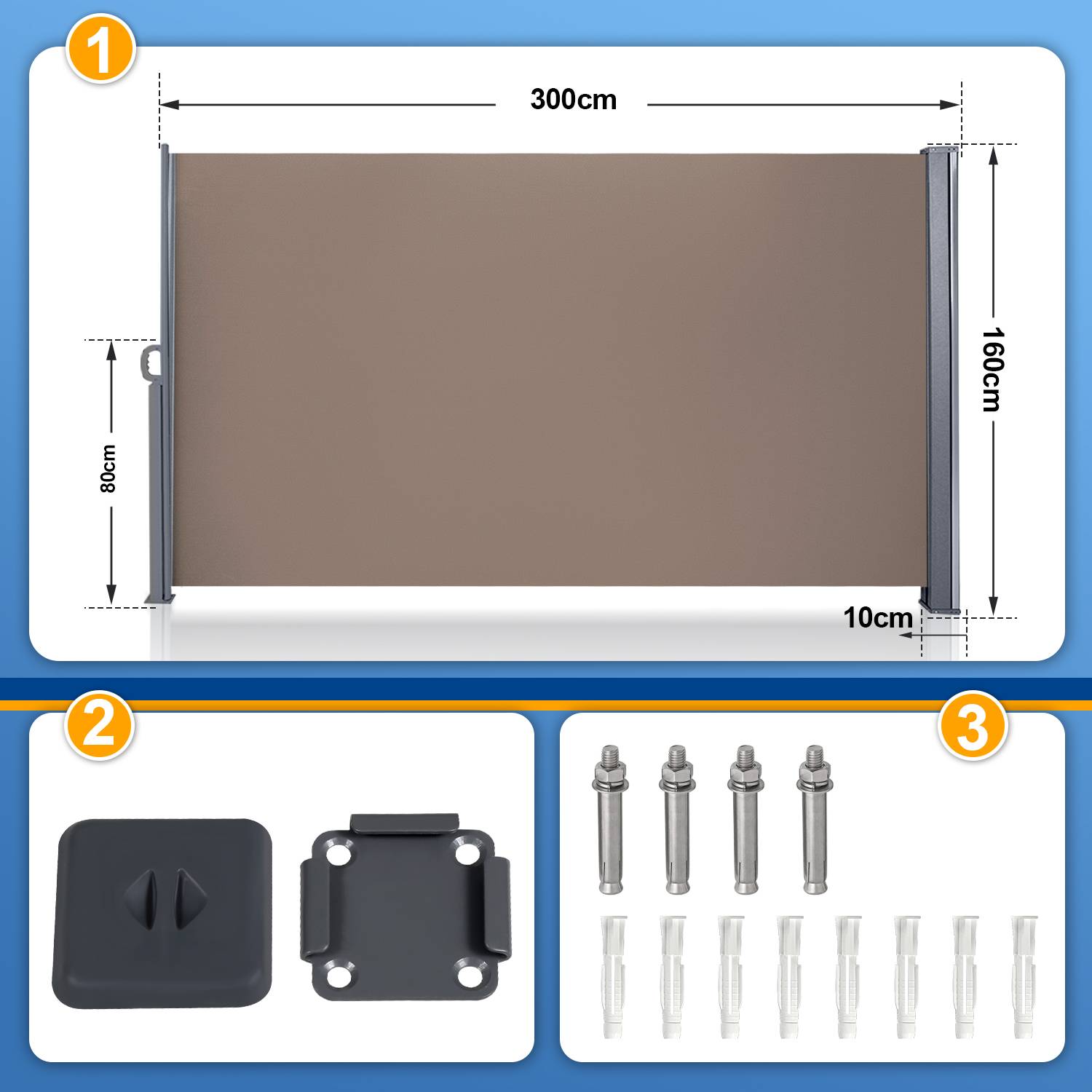 Seitenmarkise Ausziehbar Balkon Anthrazit Sonnenschutz Vollkassette Sichtschutz braun 160x300cm