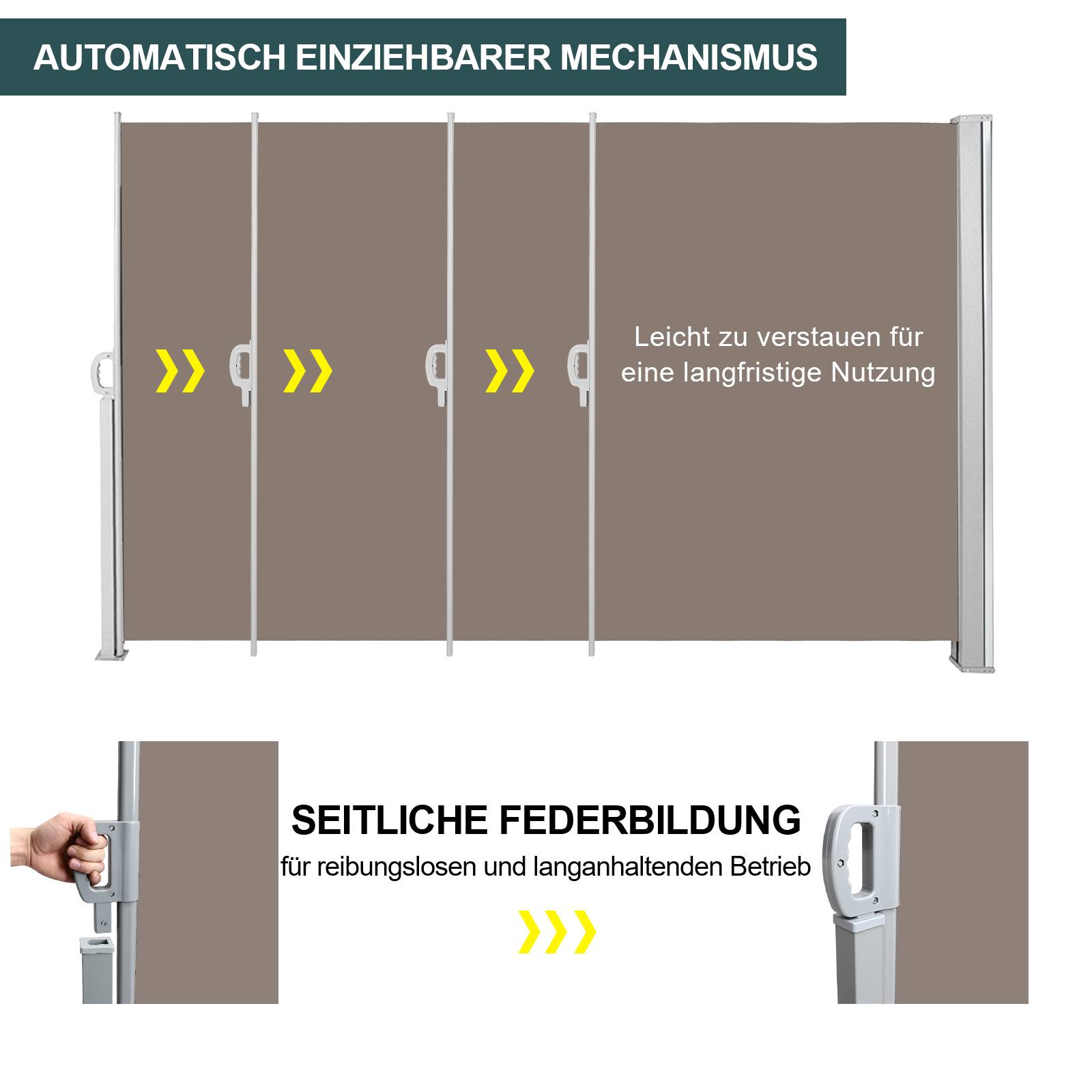 Seitenmarkise Ausziehbar Balkon Anthrazit Sonnenschutz Vollkassette Sichtschutz braun 180X300cm