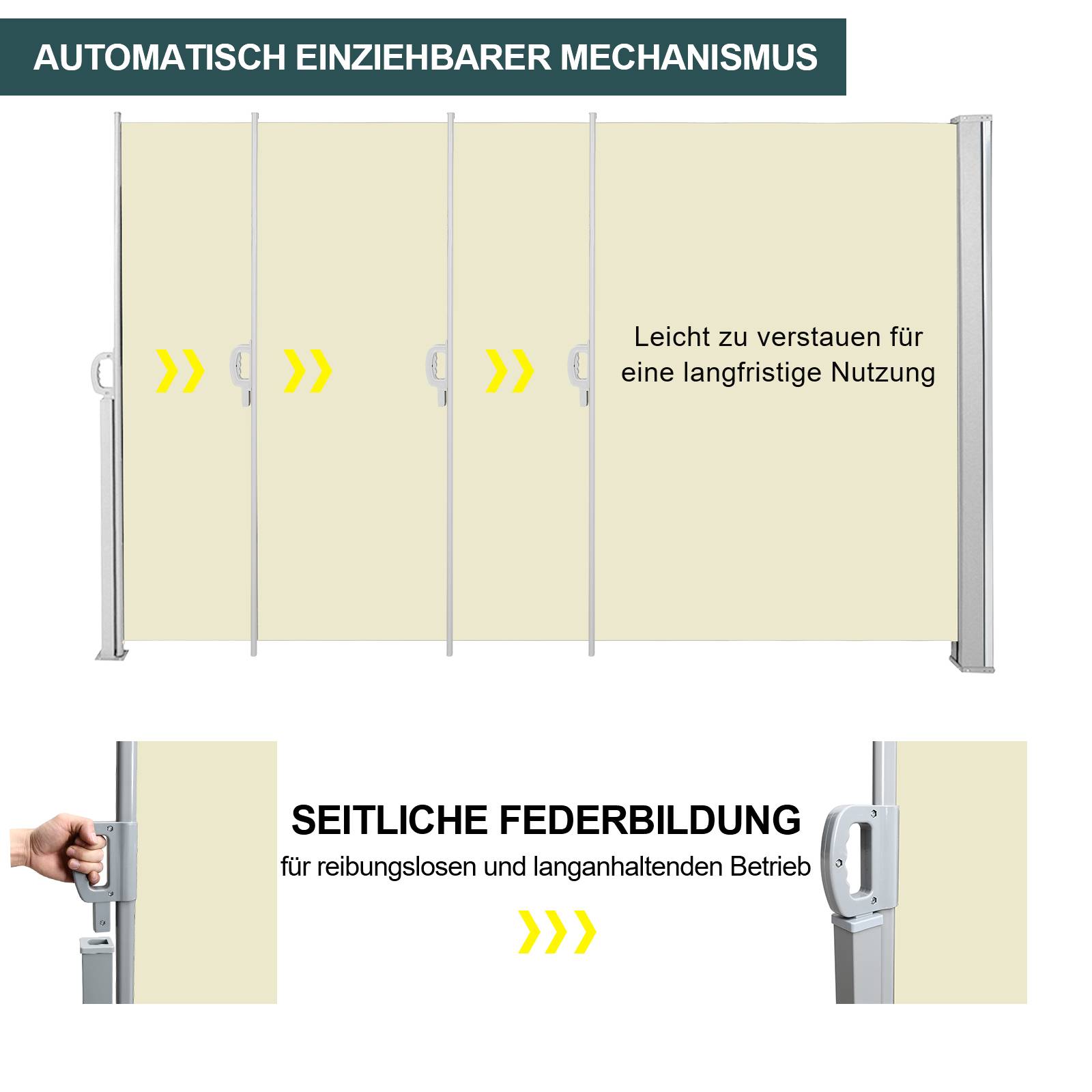Seitenmarkise 160x300cm Sichtschutz Ausziehbar Blickdicht Sonnenschutz Markise Balkon Terrasse Garten Seitenrollo Windschutz Beige