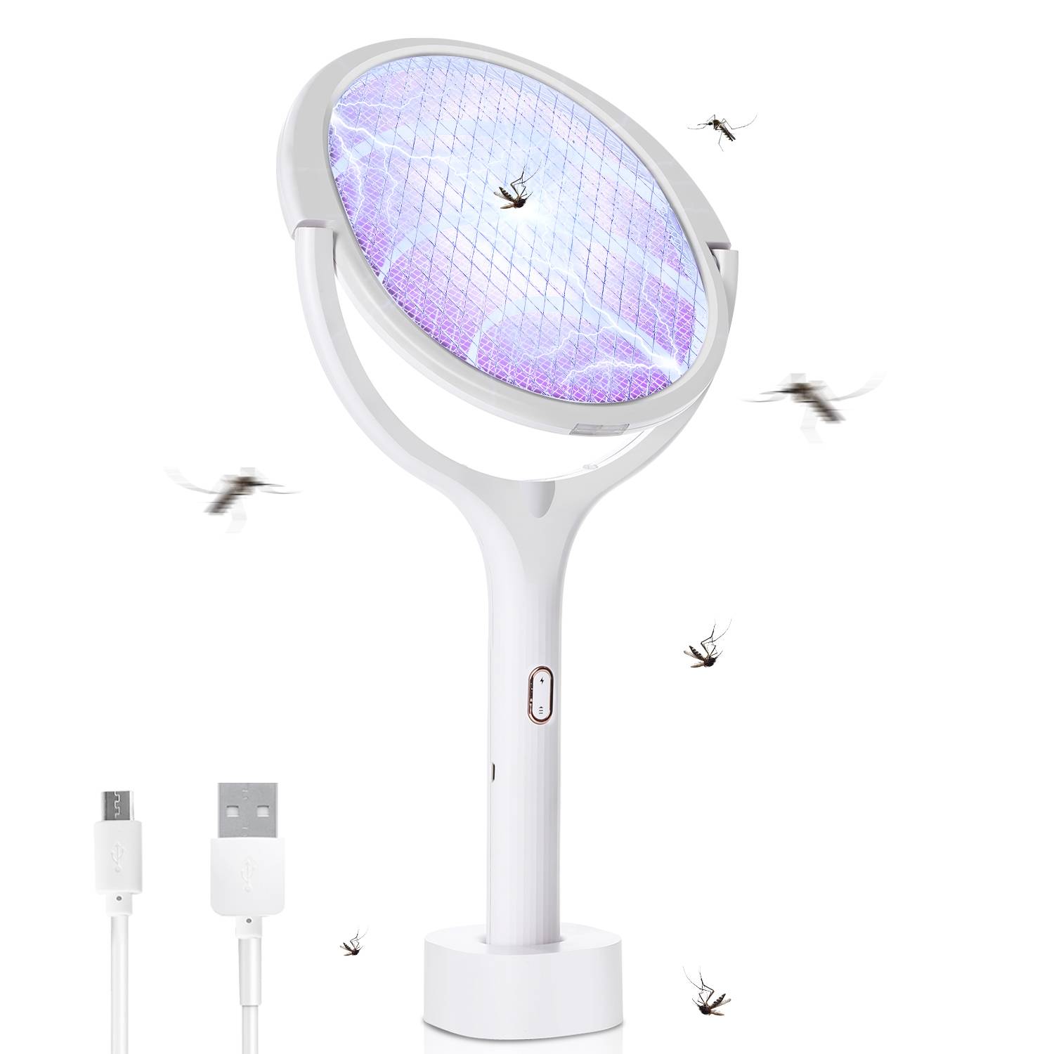 5 in 1 Elektrische Fliegenklatsche Fliegenfänger Mücken Insektenvernichter USB Wiederaufladbar Set Mückenklatsche Insektenfalle Insektenschutz