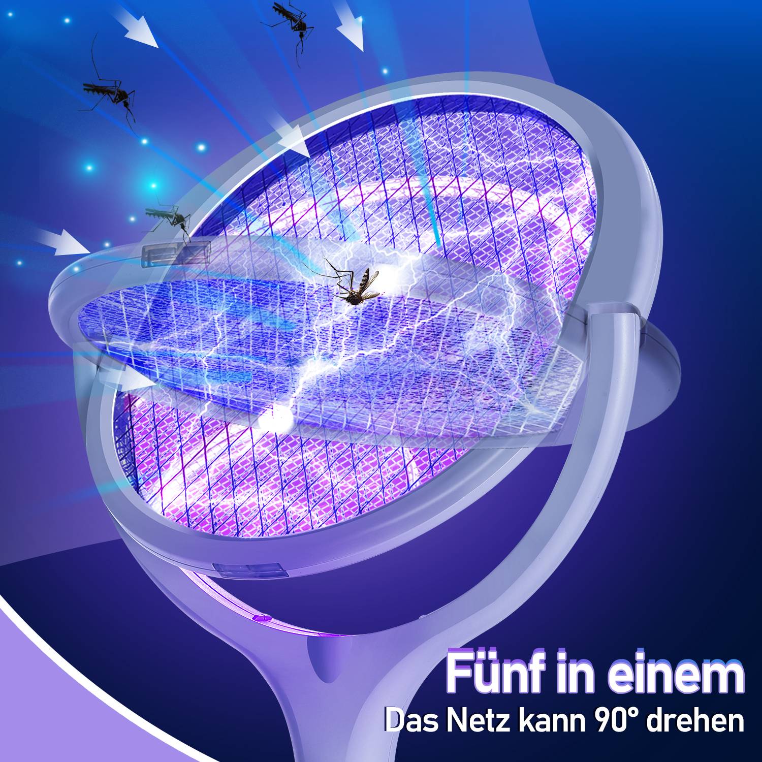 5 in 1 Elektrische Fliegenklatsche Fliegenfänger Mücken Insektenvernichter USB Wiederaufladbar Set Mückenklatsche Insektenfalle Insektenschutz