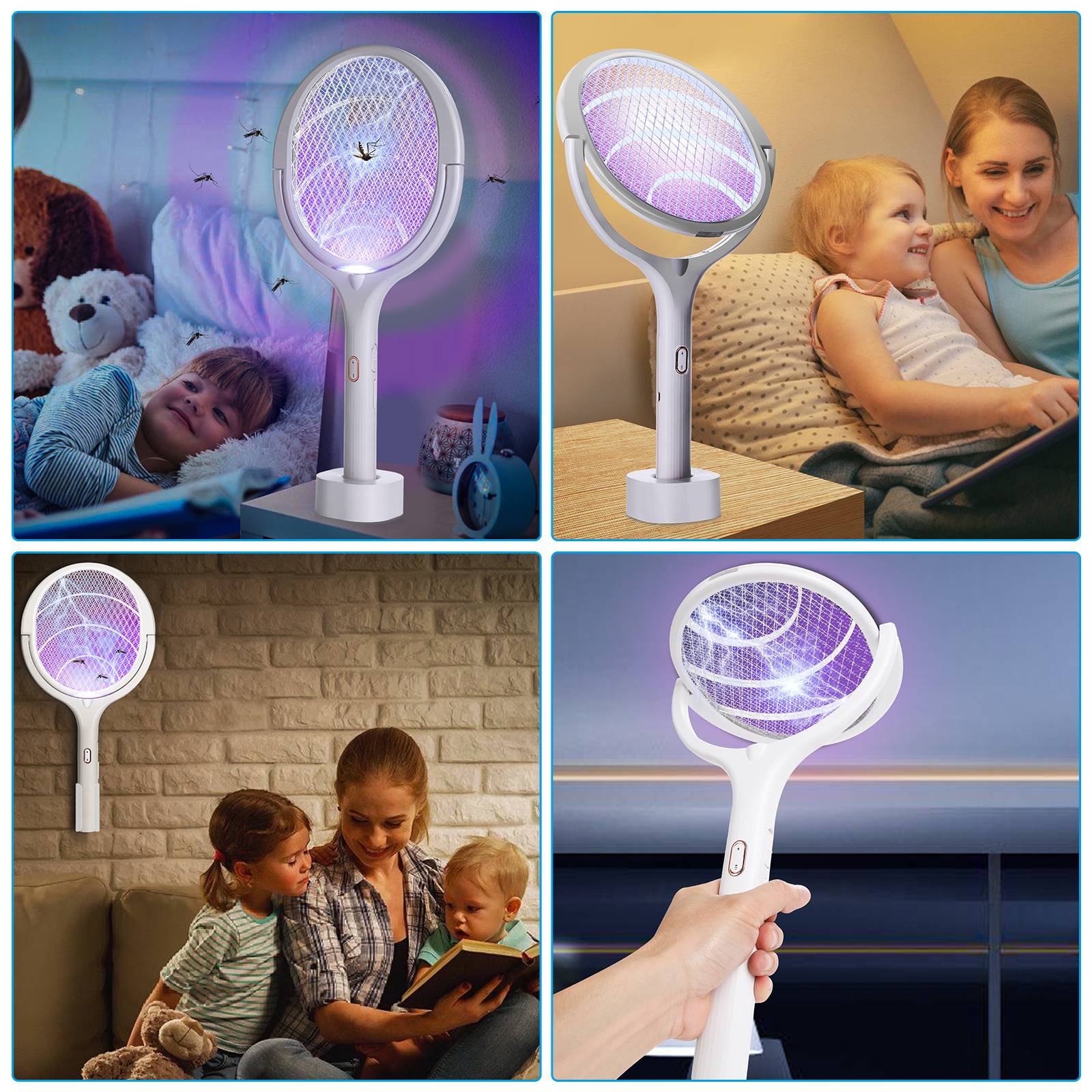 5 in 1 Elektrische Fliegenklatsche Fliegenfänger Mücken Insektenvernichter USB Wiederaufladbar Set Mückenklatsche Insektenfalle Insektenschutz