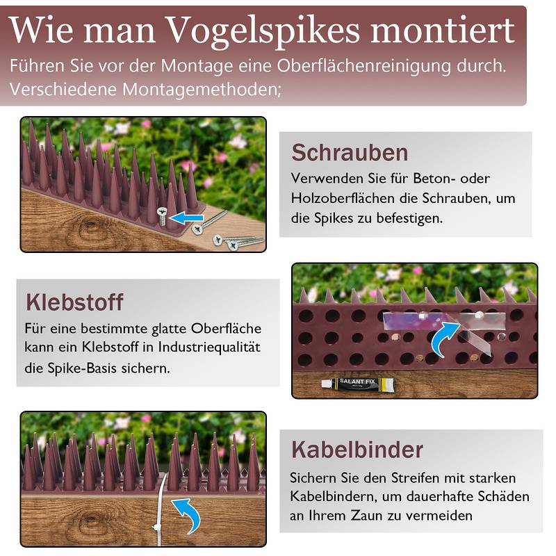 Vogelabwehr 24x Taubenabwehr Taubenabwehr Rabe Raben Taubenspikes Vogelschreck Vogel Taubenspikes Abwehrstachel Taubenschreck 10.32M