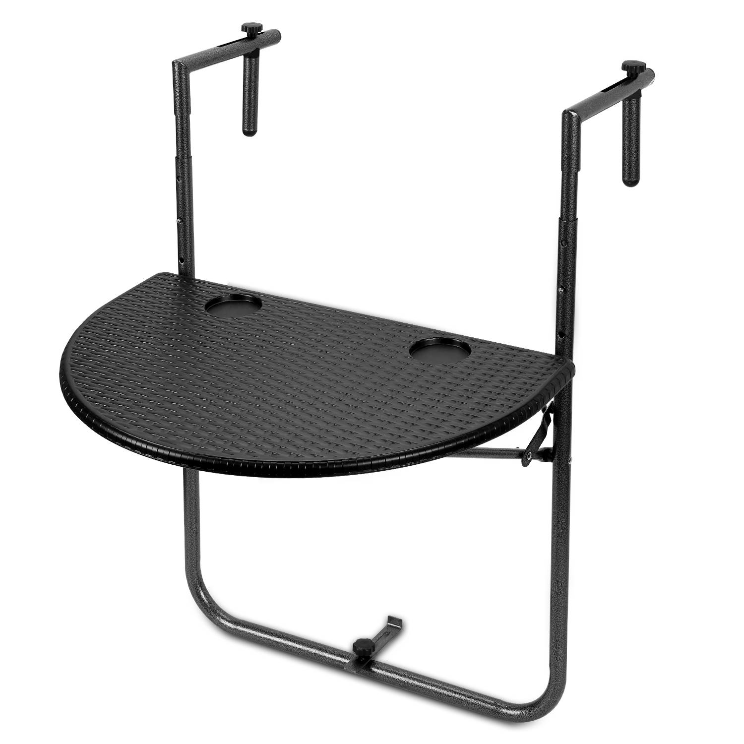 Balkonhängetisch, Balkontisch zum Hängen, Hängetisch klappbar Beistelltisch Gartentisch, Klapptisch mit 3 Höhen, 2 Tassenhalterungen, in Rattan-Op