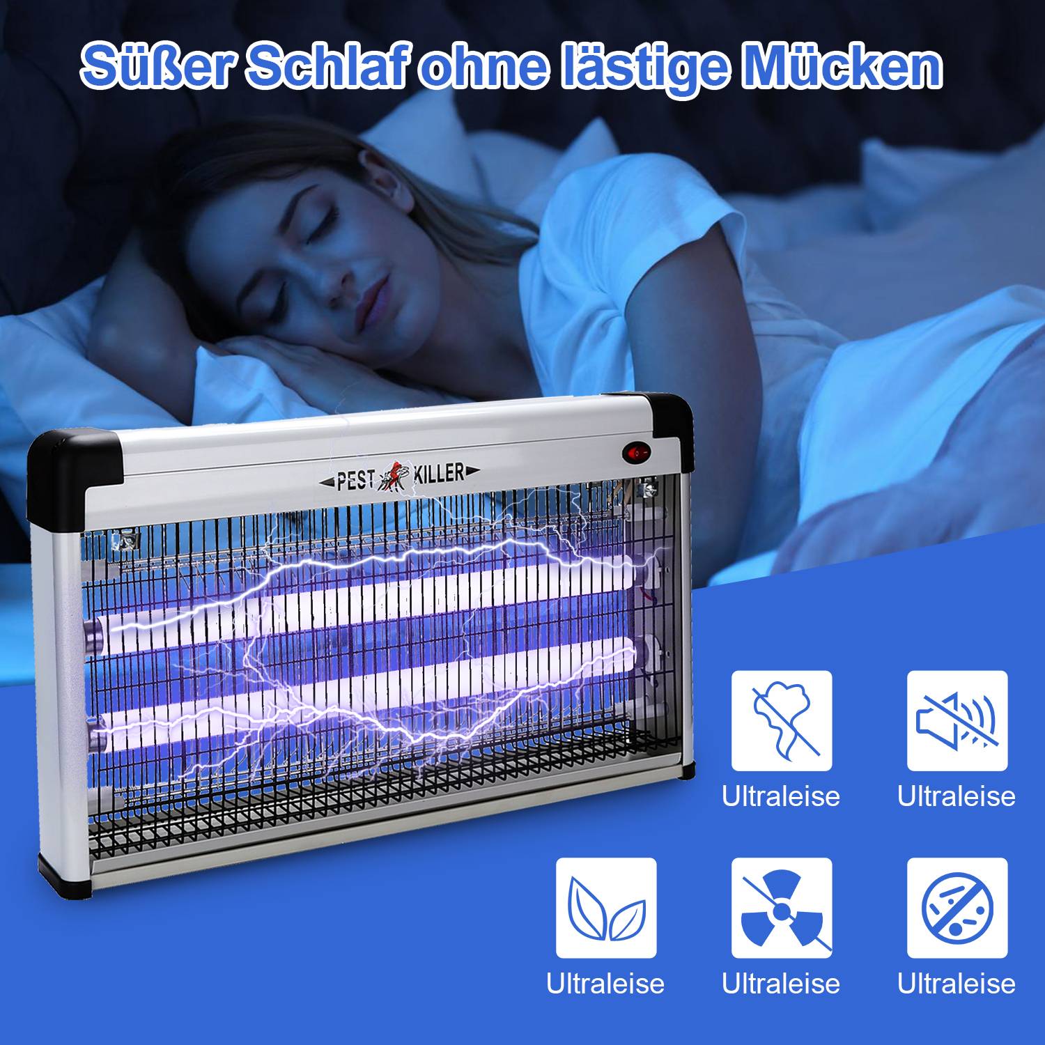 30W Elektrischer Insektenvernichter LED UV-Licht Mückenlampe Insektenfalle Insektenlampe Mückenvernichter Fliegenfalle Moskito Mückenfalle